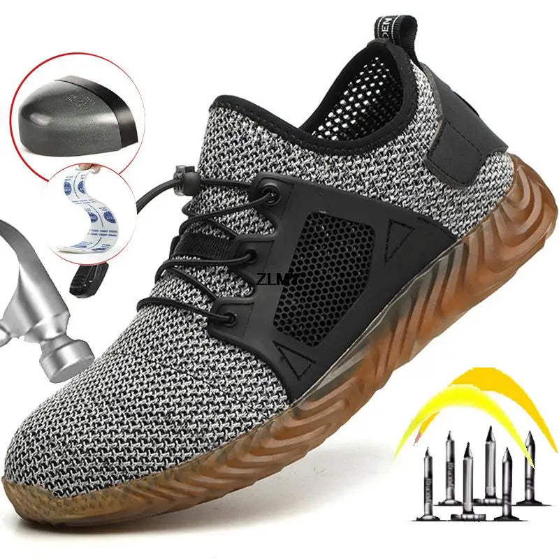 Mesh Safety Shoes Men Summer Steel Toe Work Shoes Puncture Proof Anti-smash Work Safety Boots Man Breathable Security Boots Male