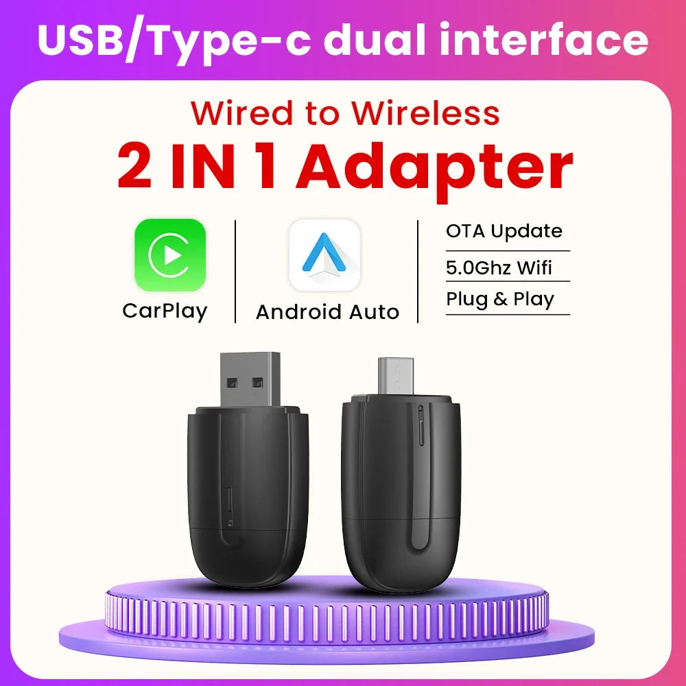 Android Auto Wireless Carplay Type-c USB Bluetooth Wifi Plug and Play 2In1 Dongle For Chevrolet Citroen Buick Cadillac Chery VW - GigaDeals