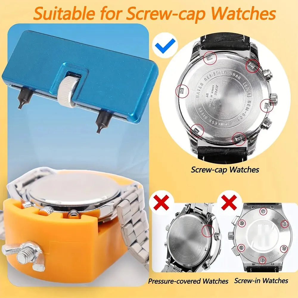 3 in 1 Repair Tool Set Watch Back Remover Tool Adjustable Opener Back Case Remover Watch Case Back Opener Repair Remover Holder - Maliame Store