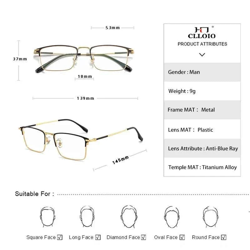 CLLOIO Ultralight Business Men Glasses Reading Glasses Anti Blue Light Myopia Prescription Glasses Hyperopia Optical Eyeglasses - Maliame Store