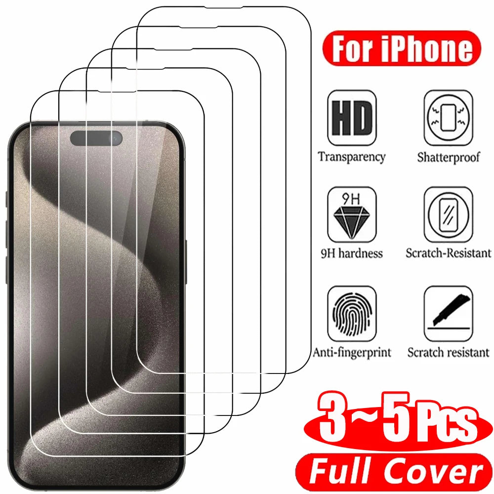 Clear Glass Film For iPhone 15 16 17 Pro Max Screen Protector For iPhone 11 12 13 14 15 Pro Tempered Glass iPhone13 Mini 16 Plus - Maliame Store