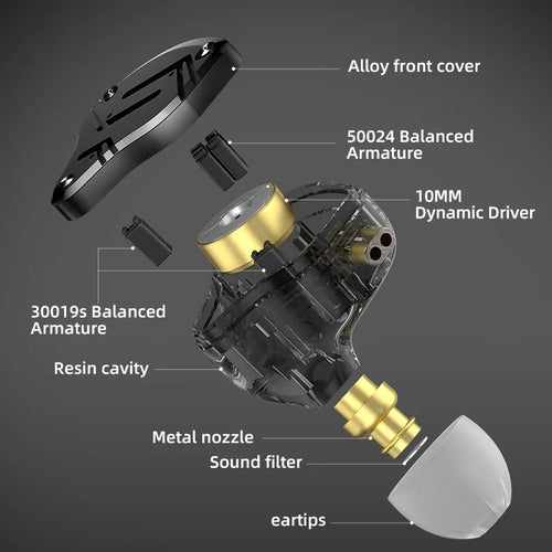 KZ ZS10 Pro X in Ear Earphone 4BA+1DD Hybrid Driver HiFi Earphones Sport Noise Cancelling Earbuds with 2 Pin Detachable Cable - Maliame Store