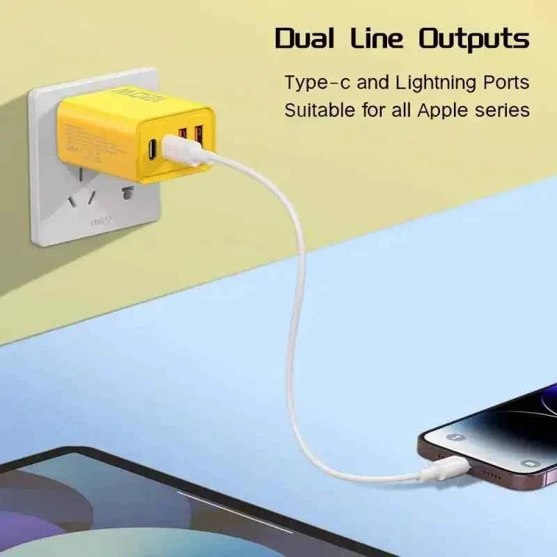 120W Fast Charger with 4-Port USB C PD Adapter and 10A Type-C Cable for Xiaomi, iPhone 16, and Huawei - Maliame Store