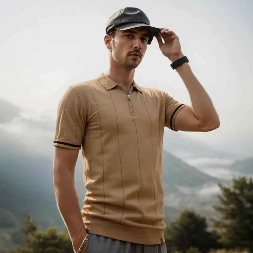 AIOPESON Men's Solid Color Sport Zipper Polo Shirt Athletic Social Polo Shirts for Men Office Slim Fit Polo - Maliame Store