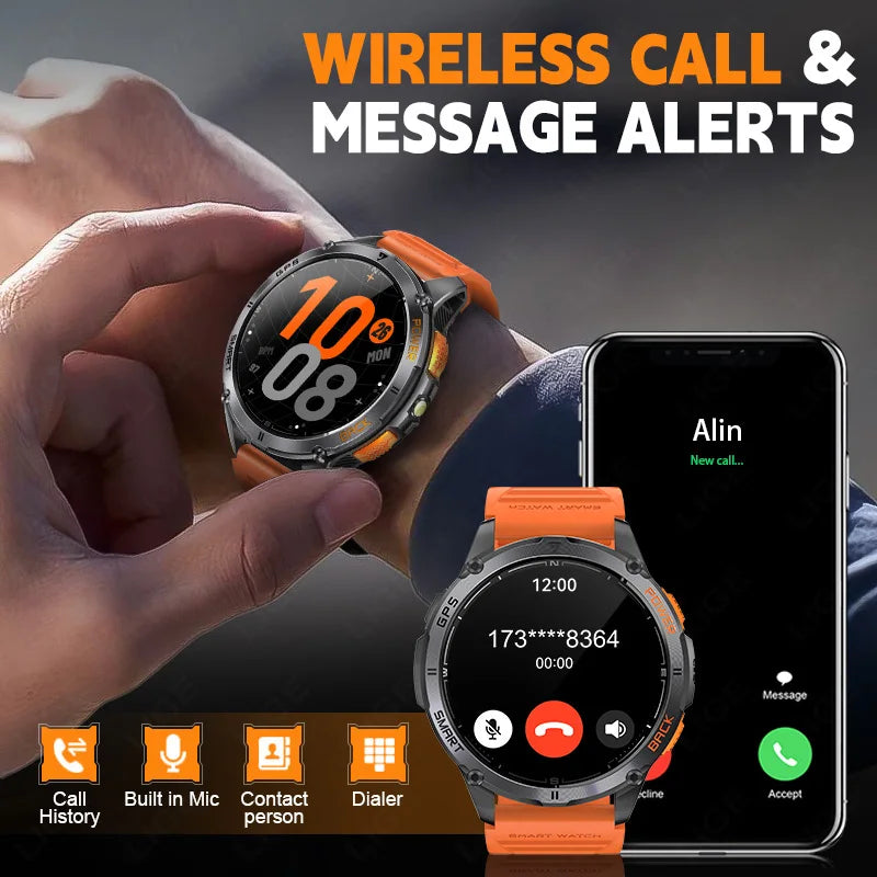 LIGE GPS Smart Watch for Men with Outdoor Altimeter, Barometer, 466*466 AMOLED Screen, LED Flashlight, Compass, and Military Sports Features - Maliame Store