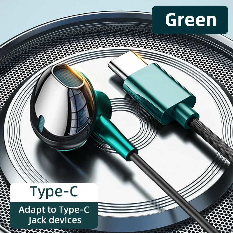 USB Type C Headphone HiFi Bass Stereo Volume Control Mic 3.5mm Wired Earbuds For Galaxy S24 S23 S22 S21 Ultra iPhone 15 Pro Max - Maliame Store