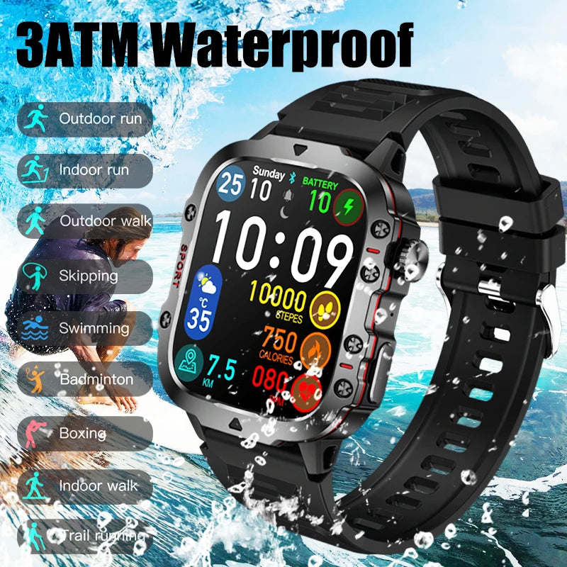 2024New Rugged Military Fitness Smart Watch Men For Android Xiaomi IOS 3ATM Waterproof Sport Ai Voice Calling Smartwatch Outdoor - Maliame Store