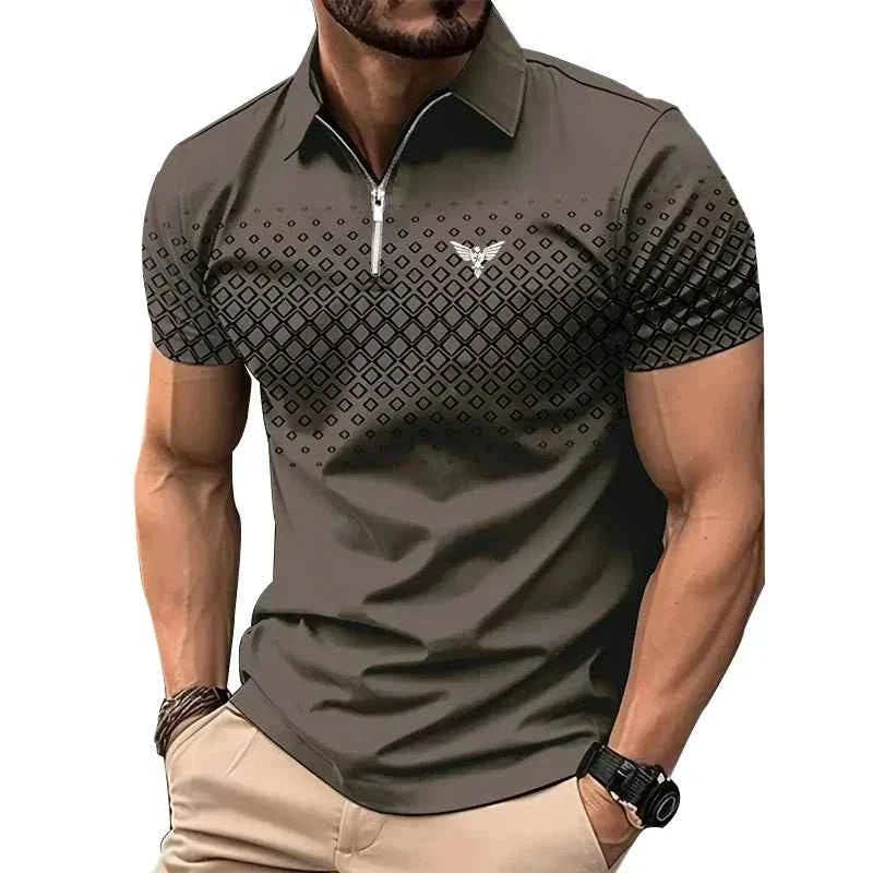 Men's Summer Polo Shirt - Casual Short Sleeve Zipper Lapel Top with Quick Drying Polyester Print - Maliame Store