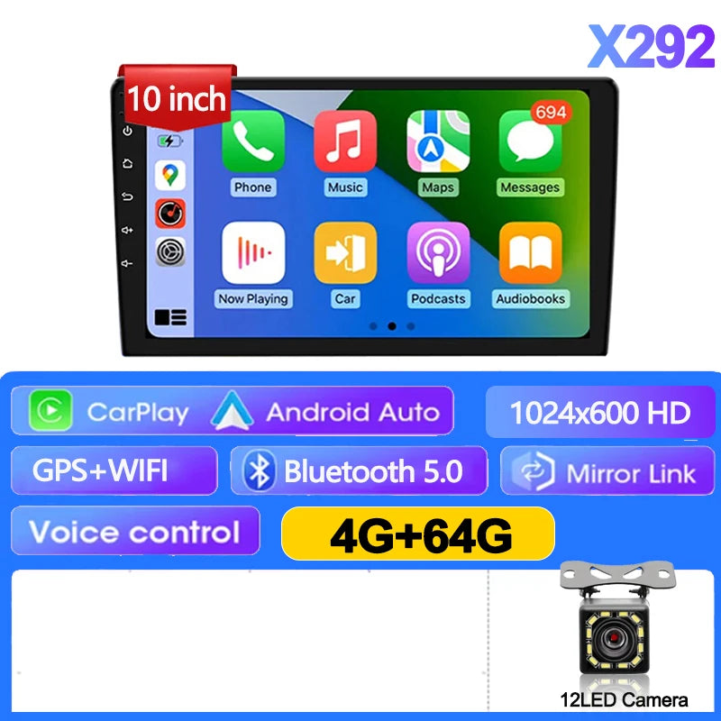 Autoradio Android 13 Universel 2 Din – 7/9/10 Pouces, GPS, WiFi, Bluetooth, CarPlay/Android Auto, 32/64 Go