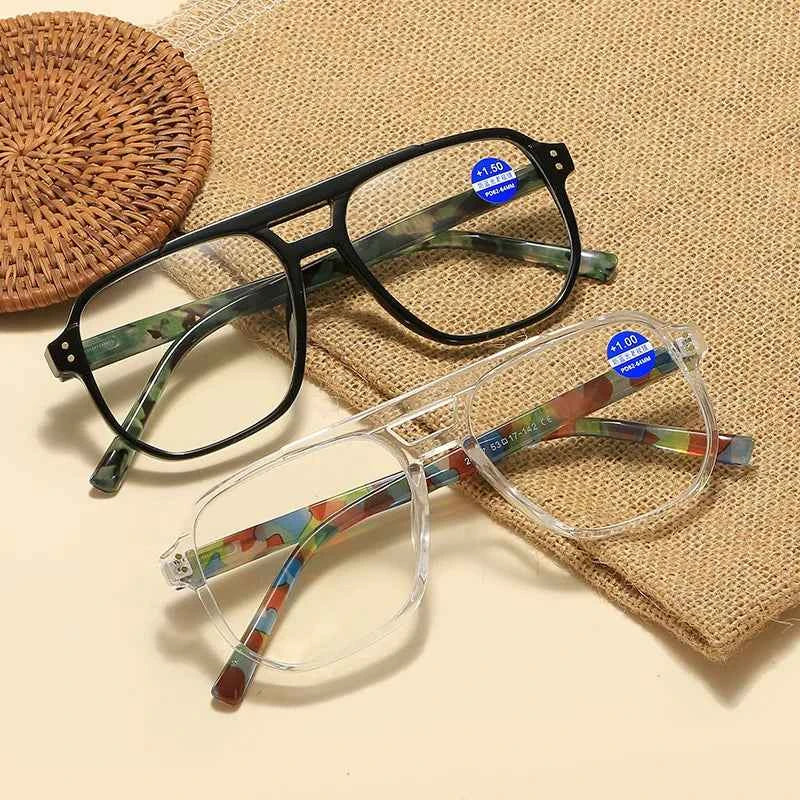 New Fashionable Reading Glasses Men with Spring Legs and No Facial Clamping Design Anti Blue Light Presbyopia Hyperopia Eyeglass - Maliame Store