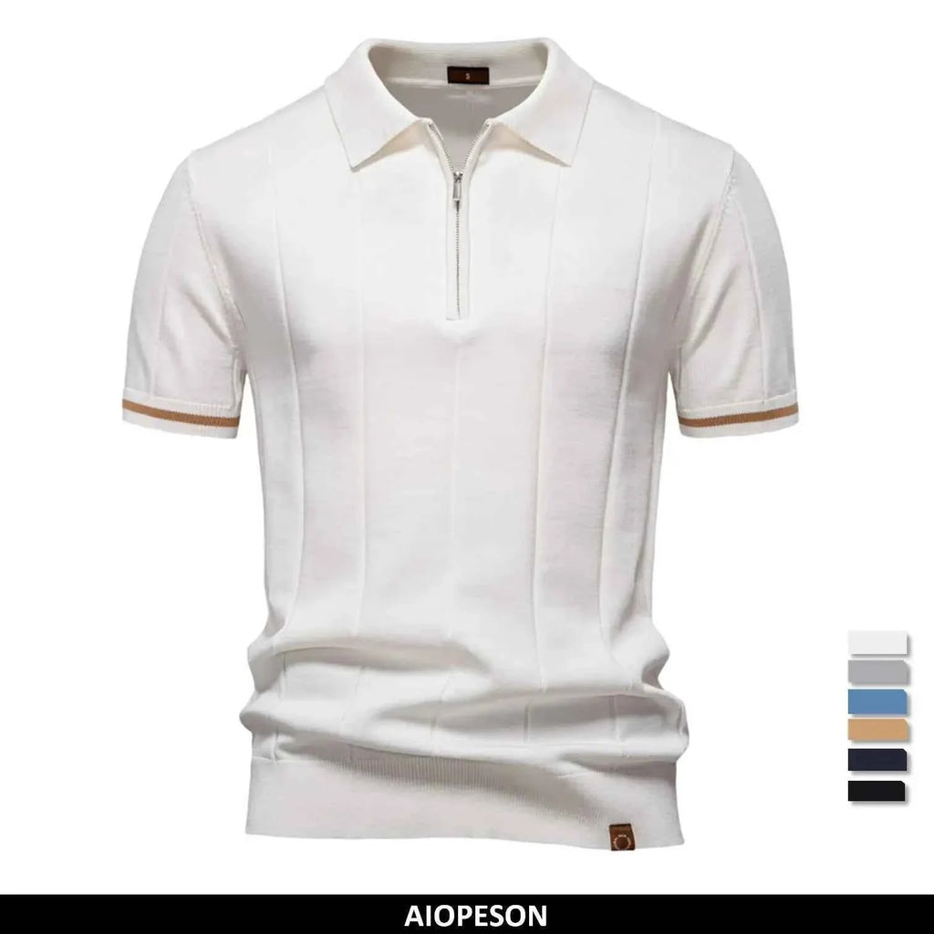 AIOPESON Men's Solid Color Sport Zipper Polo Shirt Athletic Social Polo Shirts for Men Office Slim Fit Polo - Maliame Store