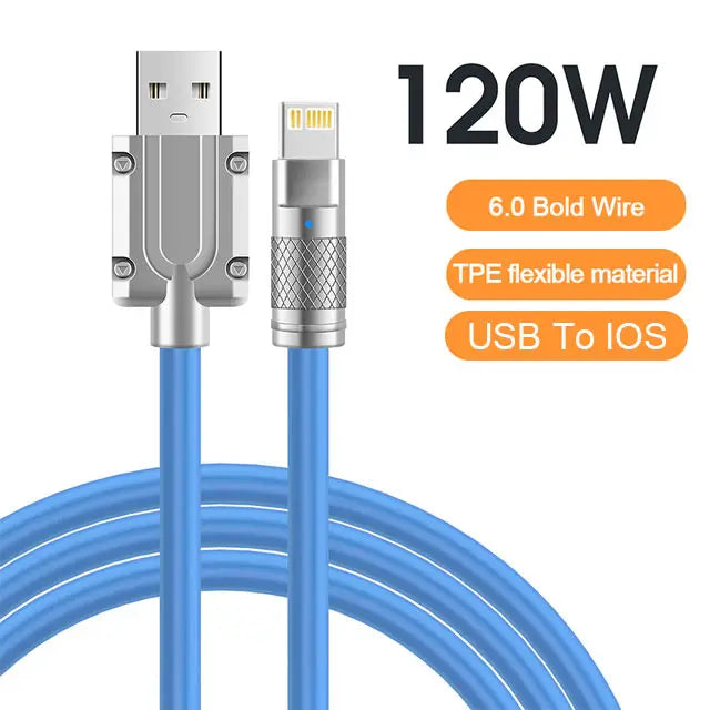 120W 6A Super Fast Charge USB C Liquid Silicone Cable For iPhone 14 15 Huawei Samsung Xiaomi Quick Charger Type-C Data Wire - Maliame Store