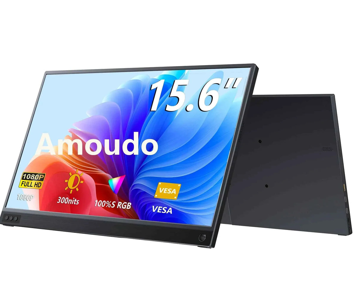 Amoudo 15.6 Inch Portable Monitor 1920x1080P Extend Display IPS LCD Panel Penhole Stand VESA USBC Mini HDMI Mobile Display - Maliame Store