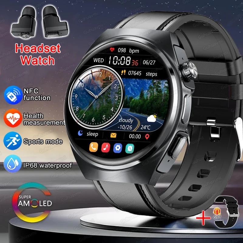 2025 New Man Smart Watch TWS Headset Two In One Wireless Bluetooth Dual Earbuds Call Health Monitor Sport Tracker NFC Smartwatch - Maliame Store