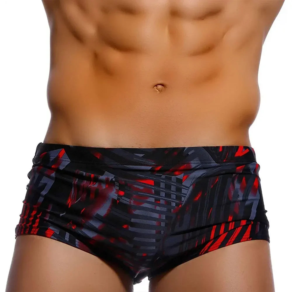 Sexy Summer Men Swimwear Swimsuits Square Graffiti Surf Swim Boxer Briefs Bikini Shorts Beach Trunks Boardshorts Brazilian Cut - Maliame Store