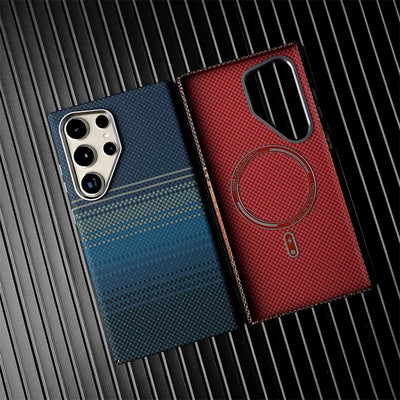 Funda MagSafe para Samsung Galaxy S26 Ultra con textura de fibra de carbono para carga inalámbrica - Carcasa rígida para S26, S25, S24 y S23 Ultra Plus