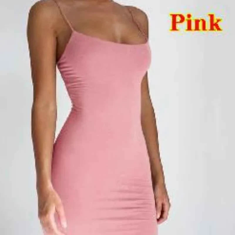 Summer Spaghetti Strap Mini Dress 2025 Women Sexy Bodycon Club Party Dresses Short Female Camisole Solid Black Sheath Sundress - Maliame Store