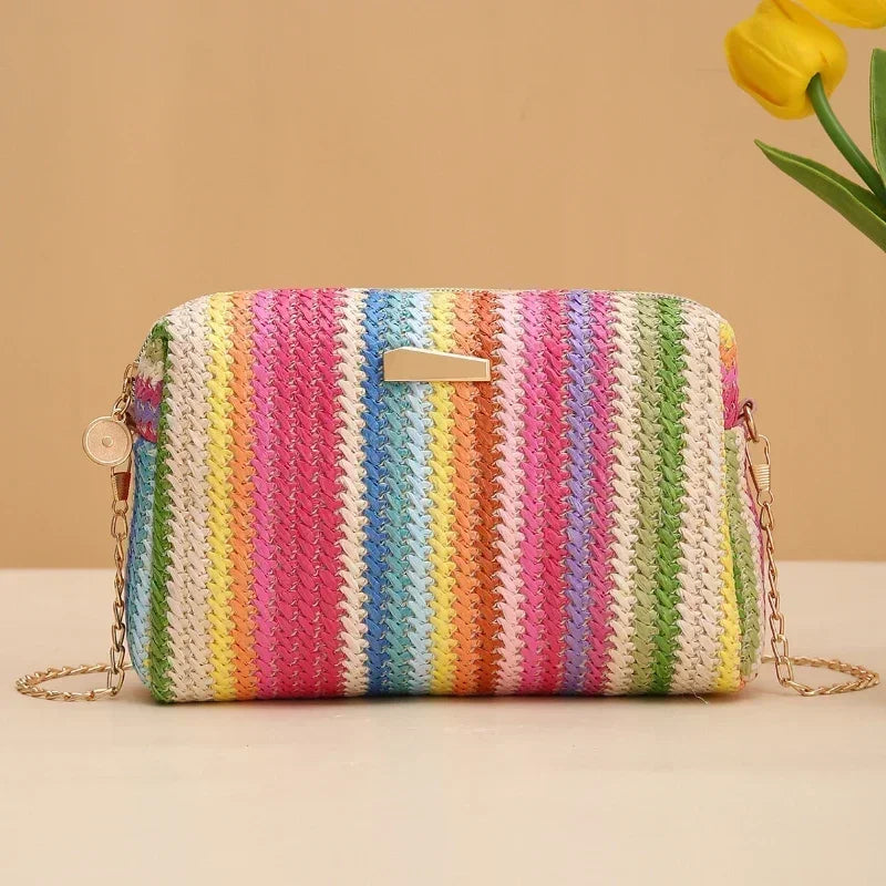 Rattan Knitting Women Straw Bag Beach Summer Chain Small Purse and Handbag Female Shoulder Crossbody Bags Travel Design Flap Bag - Maliame Store