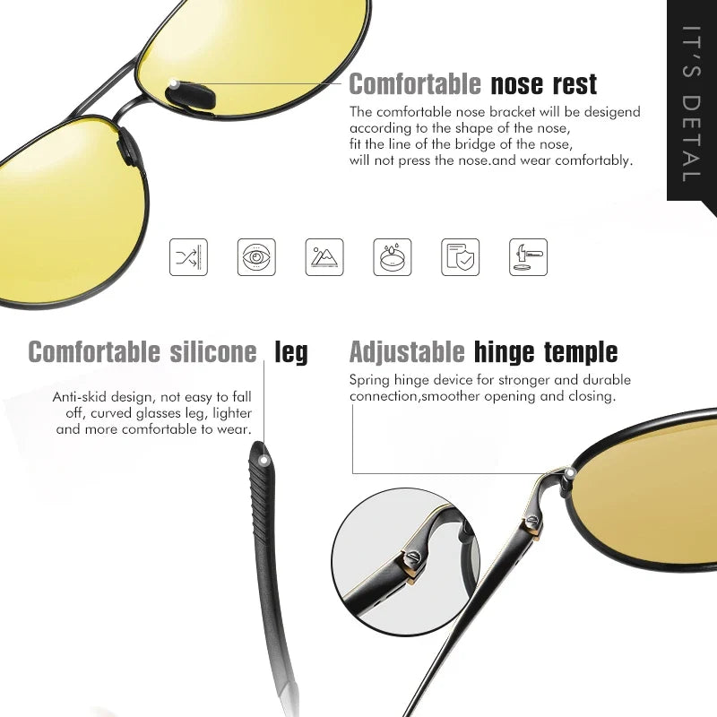 LIOUMO Pilot Photochromic Polarized Sunglasses - Day & Night Vision - Maliame Store