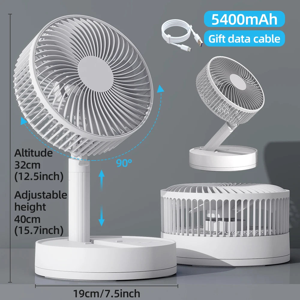 Ventilateur de bureau oscillant portable KASYDoFF, 8 pouces et 5400 mAh, fonctionnant sur batterie USB avec 4 vitesses de flux d'air puissant, ventilateur personnel pliable