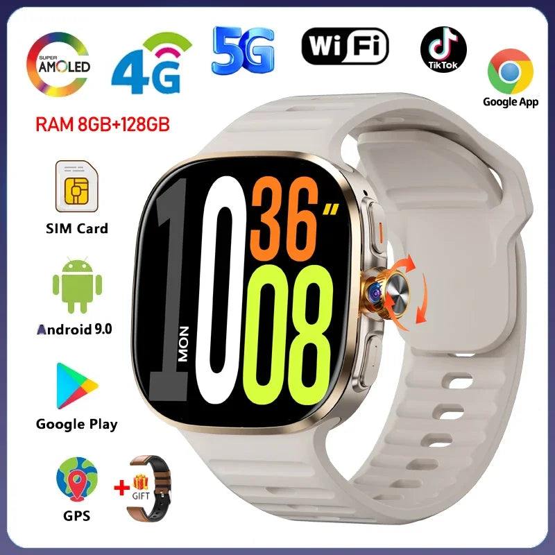 5G/4G Full Network Smart Watch 720*720 2.40 inch HD Big Screen Video Call 8GB+128GB RAM Google Play WIFI GPS Smartwatch 2100 mAH