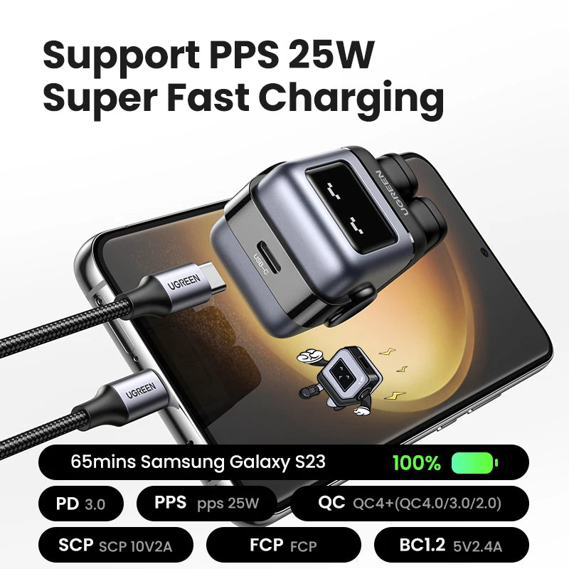 【US Plug】UGREEN 30W 65W GaN Charger Robot Design PD3.0 Fast Charger PPS for iPhone 17 16 Macbook Laptops Samsung XiaomiTablets - Maliame Store