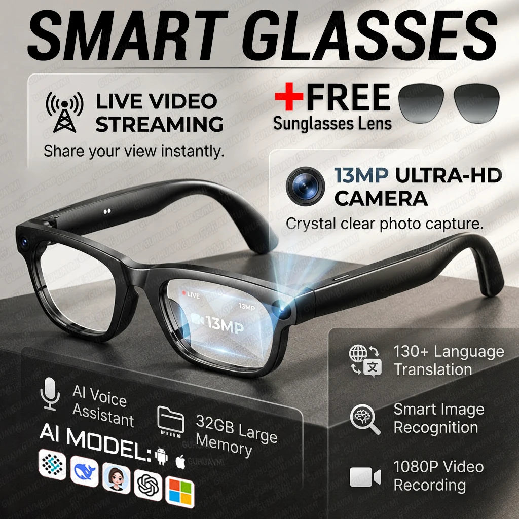 Lunettes intelligentes avec IA et caméra 13 Mpx
