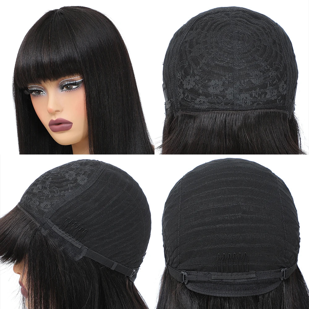 Short Bob Wig with Bangs Straight Human Hair Bob with Bangs Wig Human Hair 180% Density Straight Bang Bob Wig For Women - Maliame Store