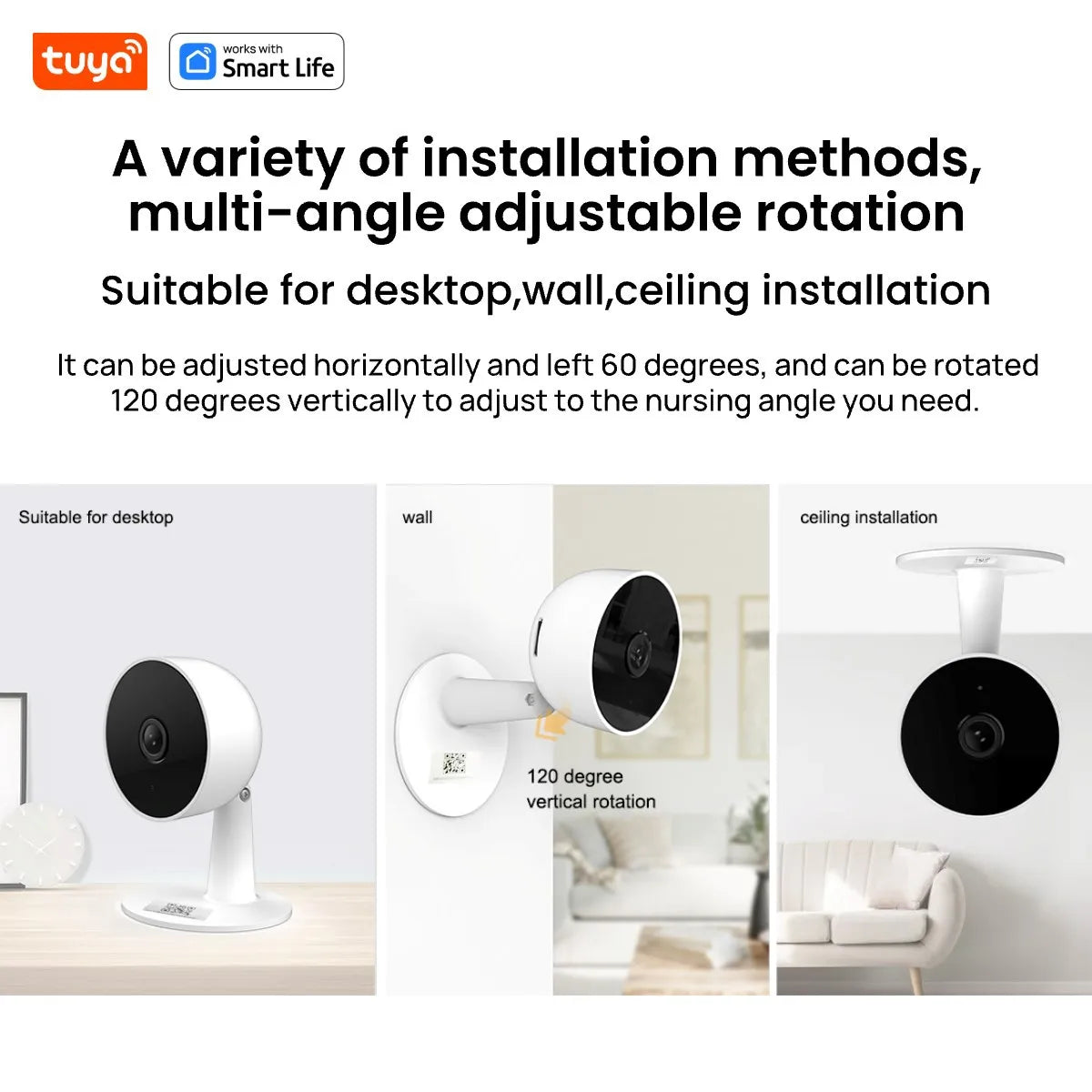 Caméra de sécurité intérieure Tuya Smart 3MP HD pour bébé/personne âgée/animal de compagnie/nourrice, avec alerte APP en temps réel, audio bidirectionnel, détection du corps humain