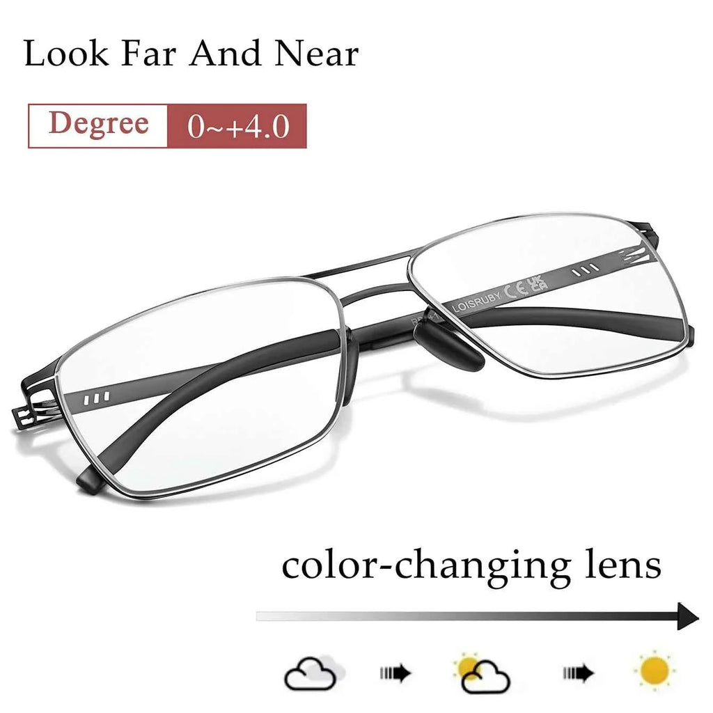 Metal Rectangular Frame Eyeglasses Photochromic Anti-Blue Light Reading Glasses Presbyopic Surf Internet Ultralight Eyewear +150 - Maliame Store