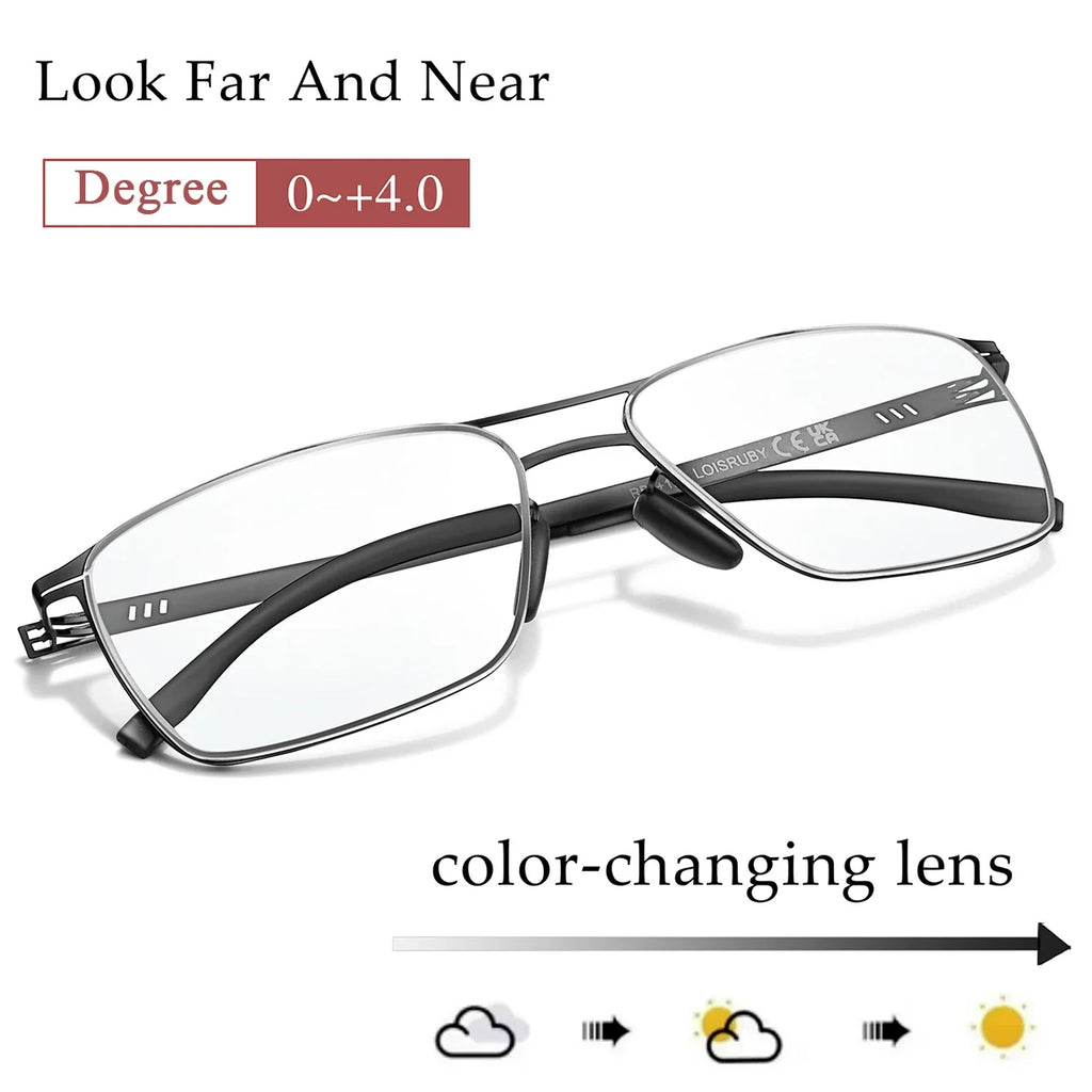 Metal Rectangular Frame Eyeglasses Photochromic Anti-Blue Light Reading Glasses Presbyopic Surf Internet Ultralight Eyewear +150 - Maliame Store
