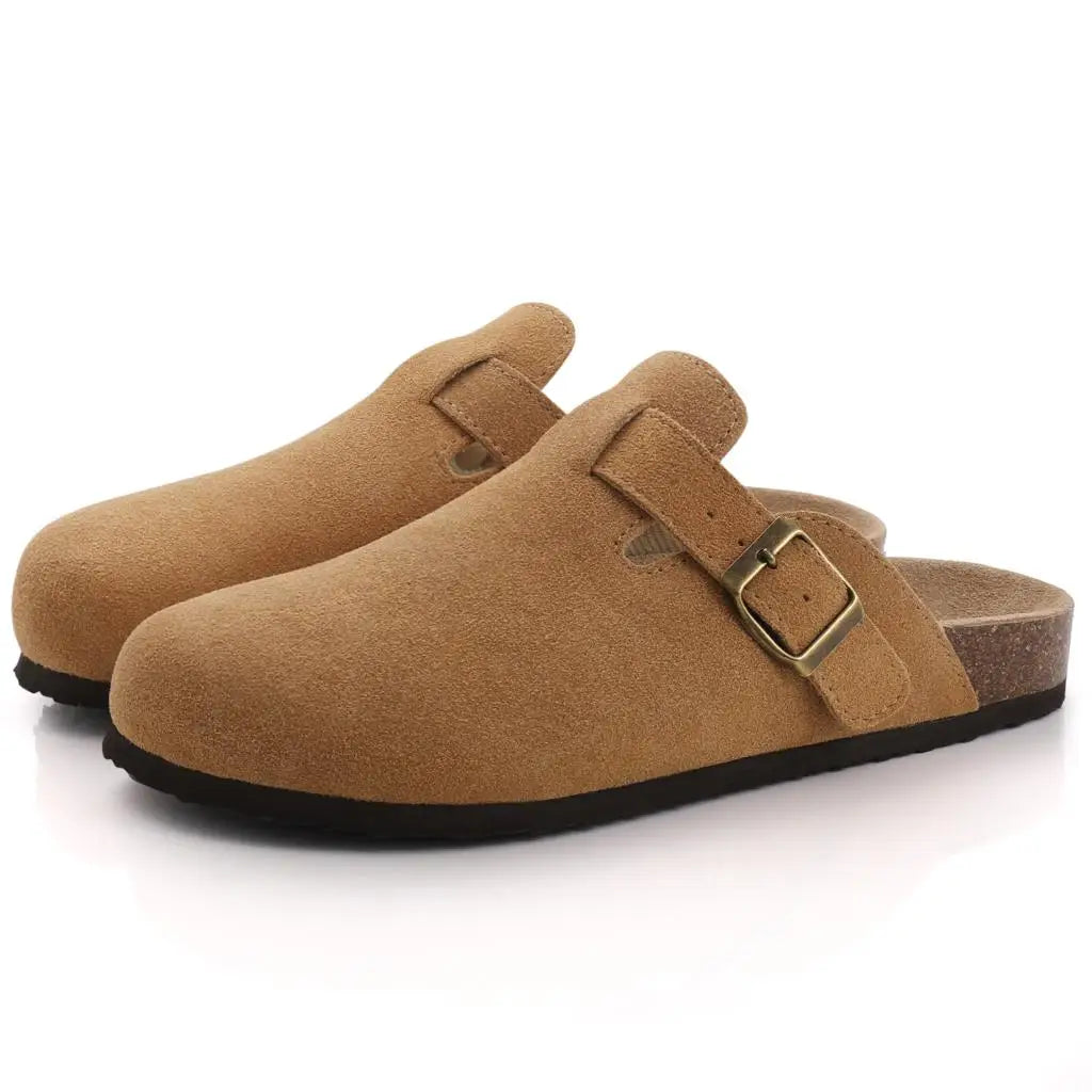 Comwarm Fashion Women's Suede Mules Slippers Men Clogs Cork Insole Sandals With Arch Support Outdoor Beach Slides Home Shoes - Maliame Store