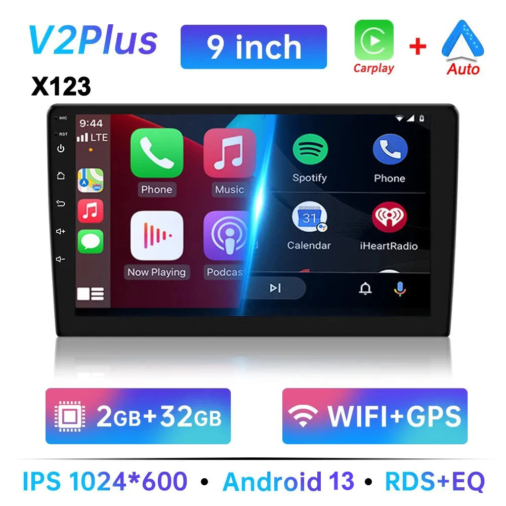 Autoradio Android 13 Universel 2 Din – 7/9/10 Pouces, GPS, WiFi, Bluetooth, CarPlay/Android Auto, 32/64 Go