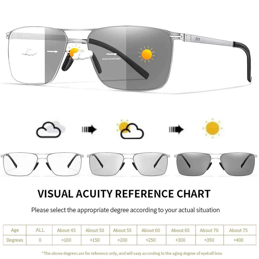 Metal Anti-Blue Light Photochromic Reading glasses Rectangular Eyewear Frame Presbyopic Unisex Surf Internet Read magazines - Maliame Store