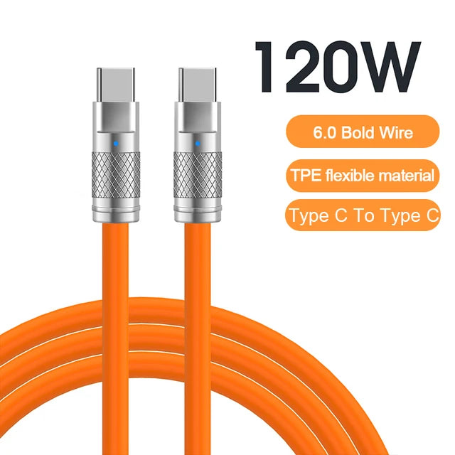 120W 6A Super Fast Charge USB C Liquid Silicone Cable For iPhone 14 15 Huawei Samsung Xiaomi Quick Charger Type-C Data Wire - Maliame Store