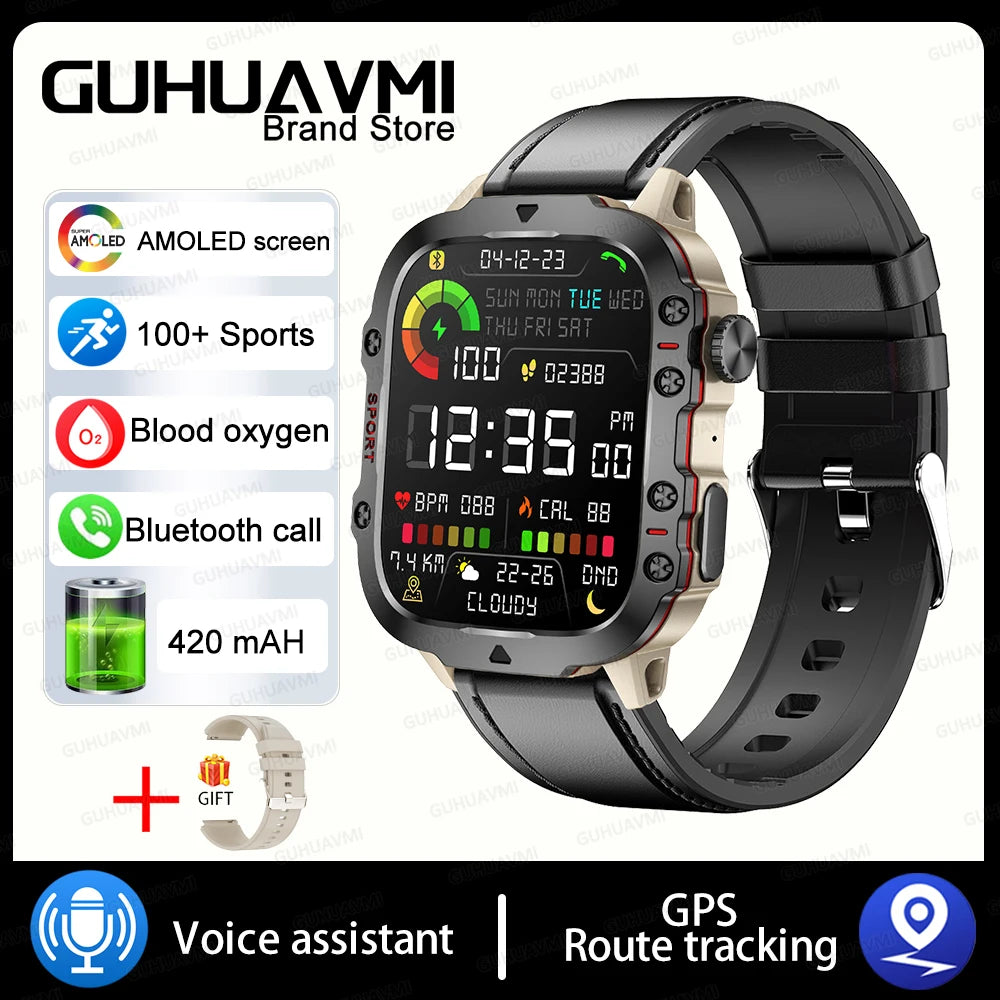 2024New Rugged Military Fitness Smart Watch Men For Android Xiaomi IOS 3ATM Waterproof Sport Ai Voice Calling Smartwatch Outdoor - Maliame Store