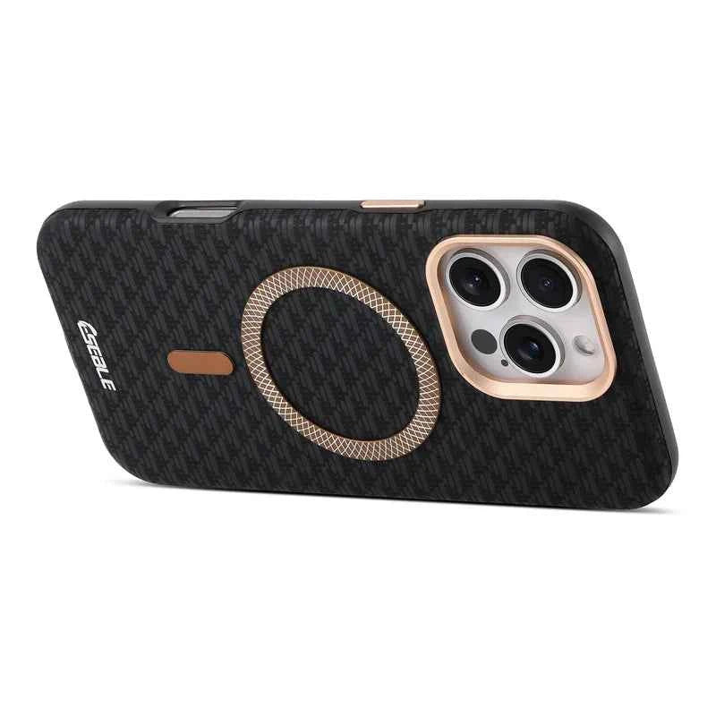 Luxury Leather Carbon Fiber Texture Phone Case For iPhone 13 14 15 16 17 Pro Max For Magsafe Wireless Charging Shockproof Cover