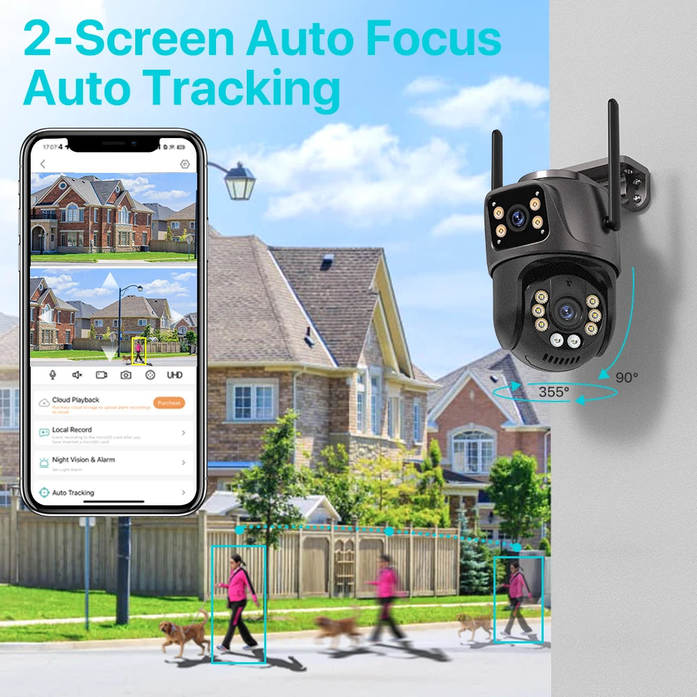 4K 8MP HD Wifi PTZ Camera Outdoor 4MP Dual Lens Dual Screen AI Auto Tracking IP Camera CCTV Audio Video Surveillance P2P iCSee - Maliame Store