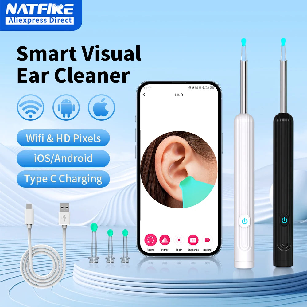 Smart Visual Ear Cleaner with Camera 1296P Ear Sticks USB C Charging Ear Wax Removal Tool WIFI Connection 6 LED Lights Earpick - Maliame Store
