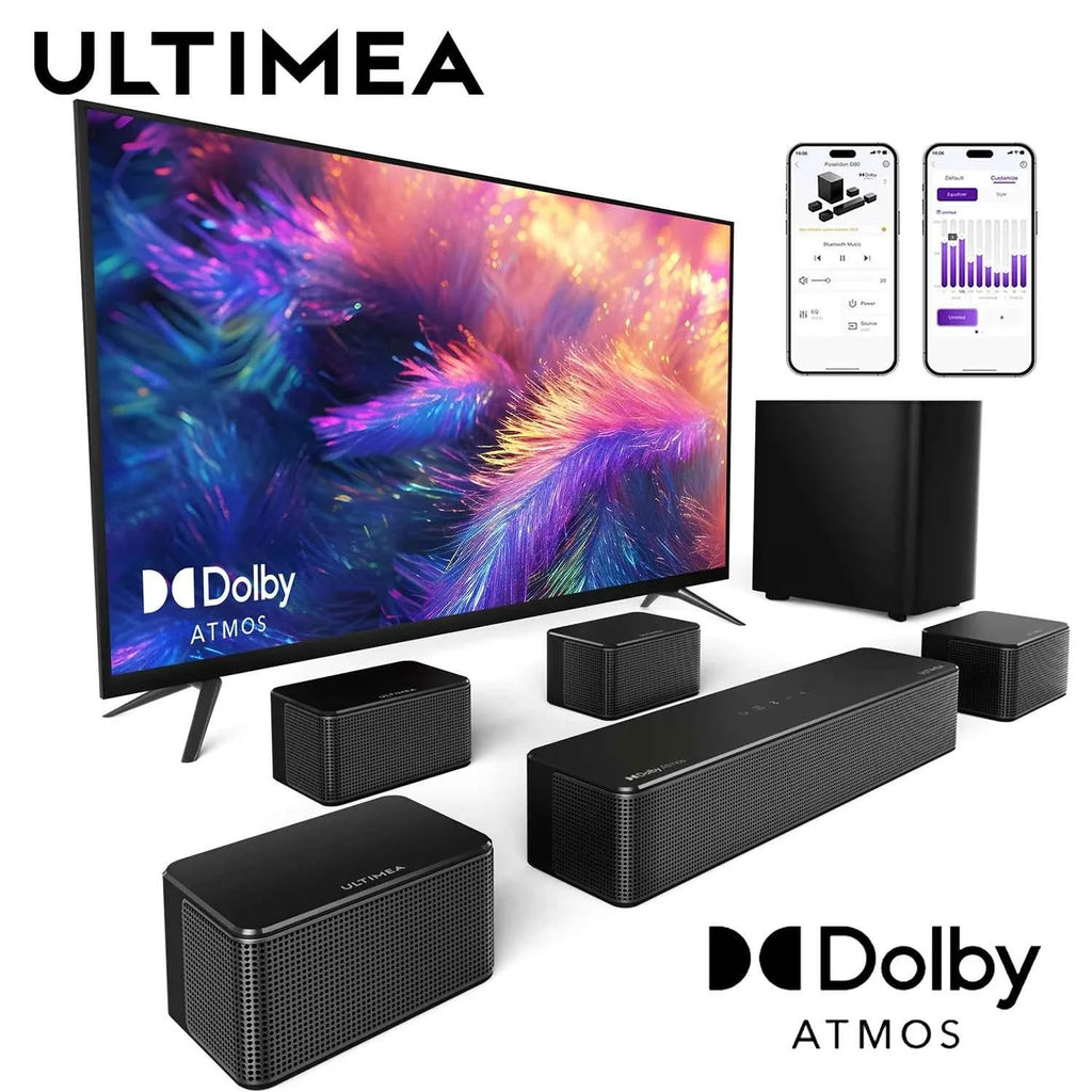 ULTIMEA Poseidon D80 7.1 Surround Soundbar with Dolby Atmos, Wireless Subwoofer&4 Speakers, Home Theater System with APP Control - Maliame Store