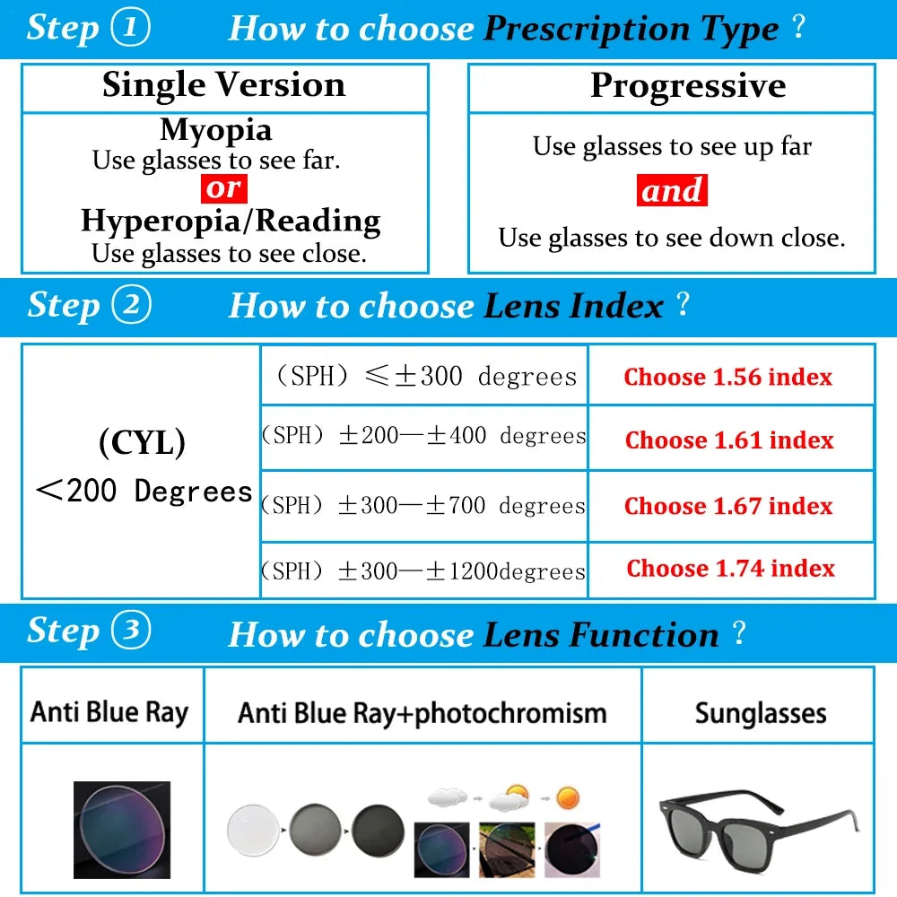 Myopia Photochromic Glasses - Oversized Double Beam Anti Blue Light Eyeglasses - Maliame Store