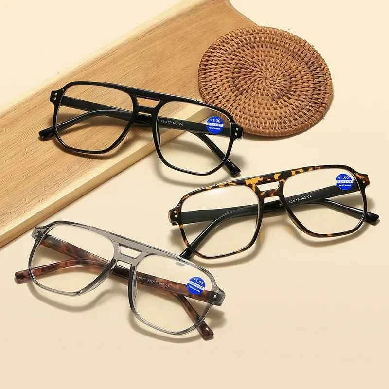 New Fashionable Reading Glasses Men with Spring Legs and No Facial Clamping Design Anti Blue Light Presbyopia Hyperopia Eyeglass - Maliame Store