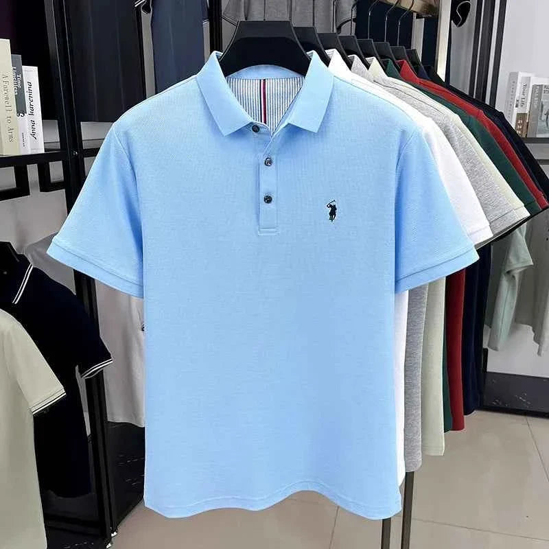 100% Pure Cotton Polo Shirt for Men - High-End Brand Short Sleeve Summer Fashion with Original Pony Embroidery - Maliame Store