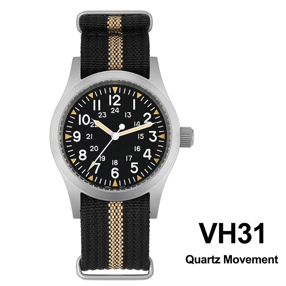 Militado ML05 38mm Military Field Watch VH31 Sweep Quartz Movement Domed Sapphire Crystal Waterproof 100M Super Luminous Watches