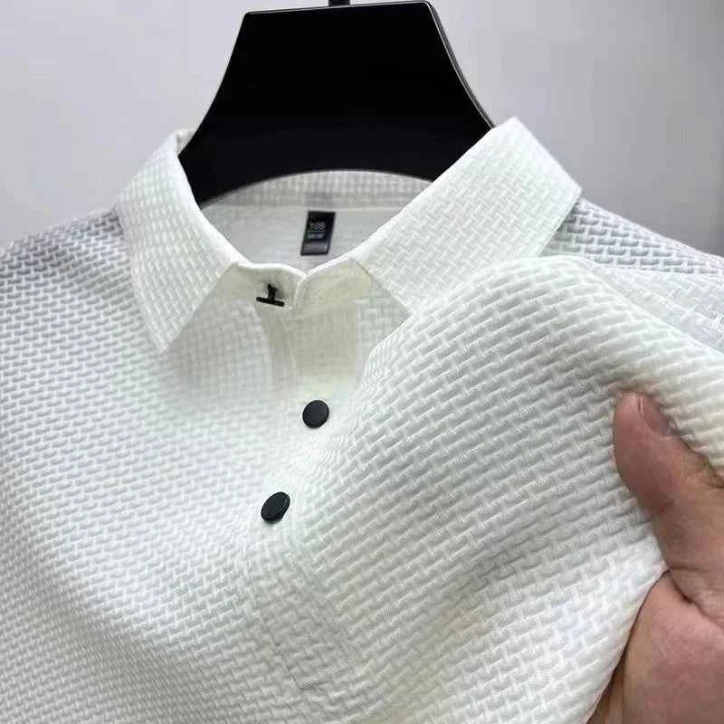 New Men's Casual Polo Shirt - Business Casual Short Sleeved Bone Flower Solid Color, Fashionable, Breathable, Comfortable Summer Versatile Top - Maliame Store