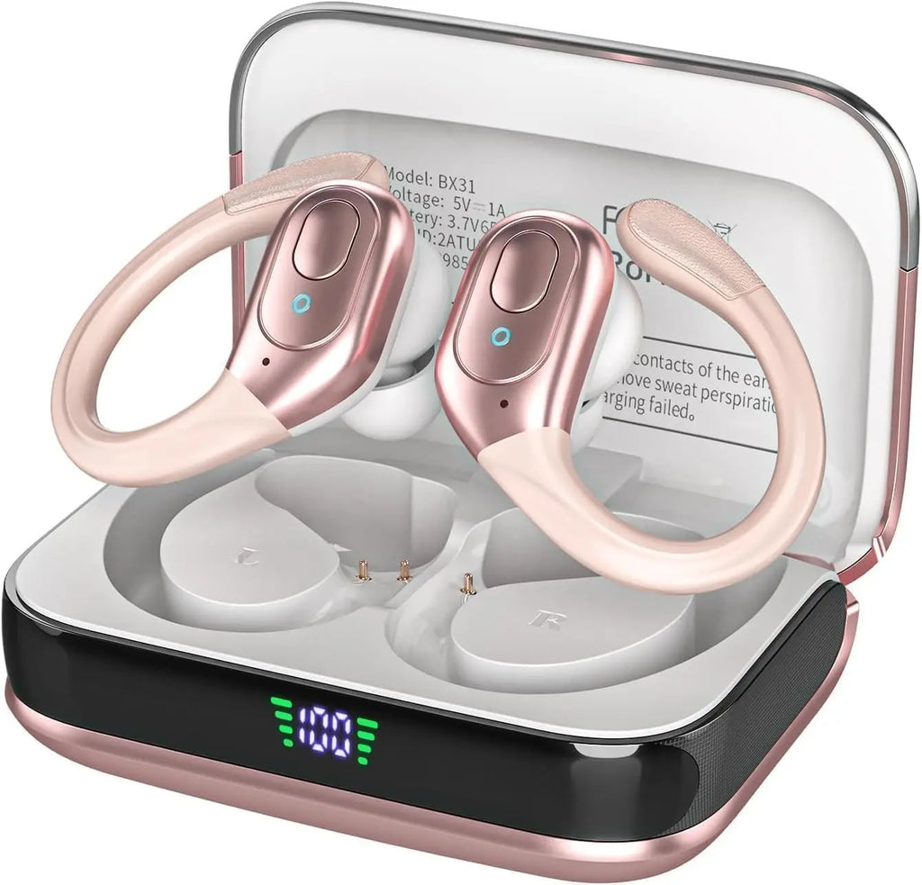 Bluetooth Headphones Wireless Earbuds 5.3 Sports Earbuds 75H Playtime IPX7 Waterproof LED Power Display Over Ear Buds Deep Bass
