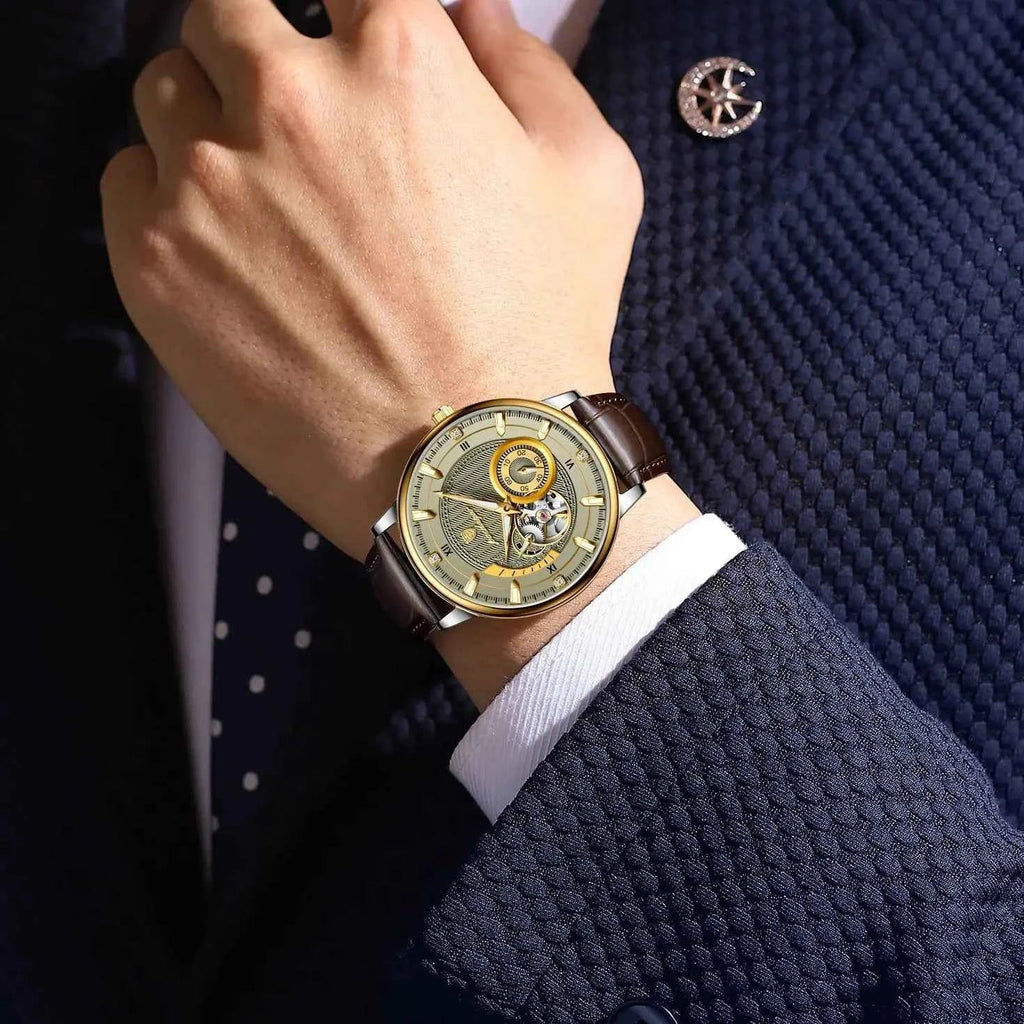 POEDAGAR Fashion Business Men Watch Waterproof Luminous Hollow Tourbillon Male Clock Automatic Mechanical Leather Men's Watches - Maliame Store