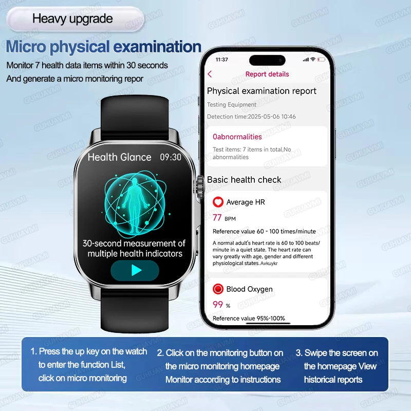 Nouvelle montre intelligente ECG de diagnostic de santé précis pour hommes, tension artérielle, oxygène sanguin, graisse sanguine, acide urique, température, appel Bluetooth