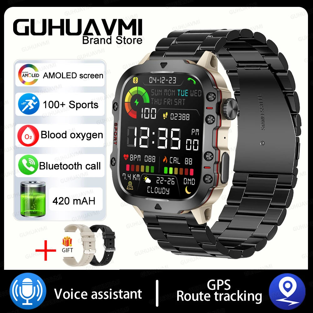 2024New Rugged Military Fitness Smart Watch Men For Android Xiaomi IOS 3ATM Waterproof Sport Ai Voice Calling Smartwatch Outdoor - Maliame Store