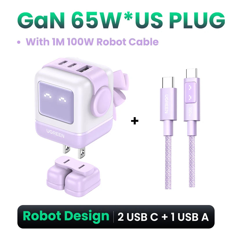 【US Plug】UGREEN 30W 65W GaN Charger Robot Design PD3.0 Fast Charger PPS for iPhone 17 16 Macbook Laptops Samsung XiaomiTablets - Maliame Store